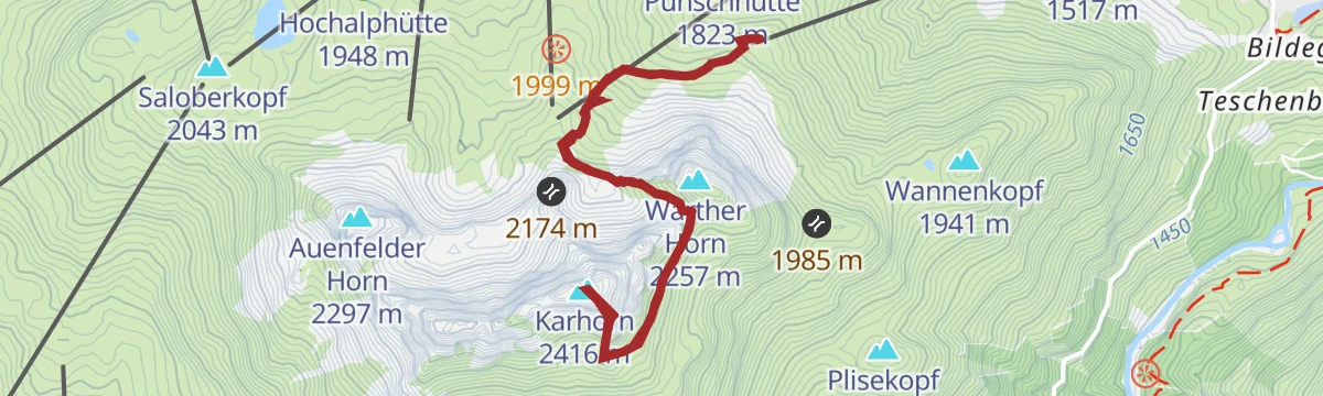 Route map: Warth | Karhorn (2.416 m)